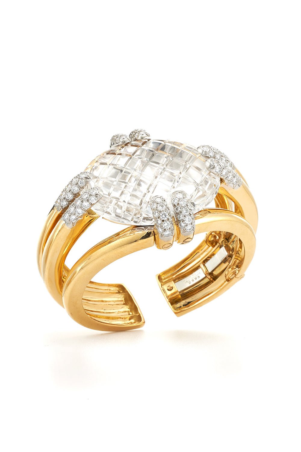 Rock Crystal Notre Dame Cuff Bracelet-YELLOW GOLD-JEWELRYFINE JEWELBRACELET O-DAVID WEBB