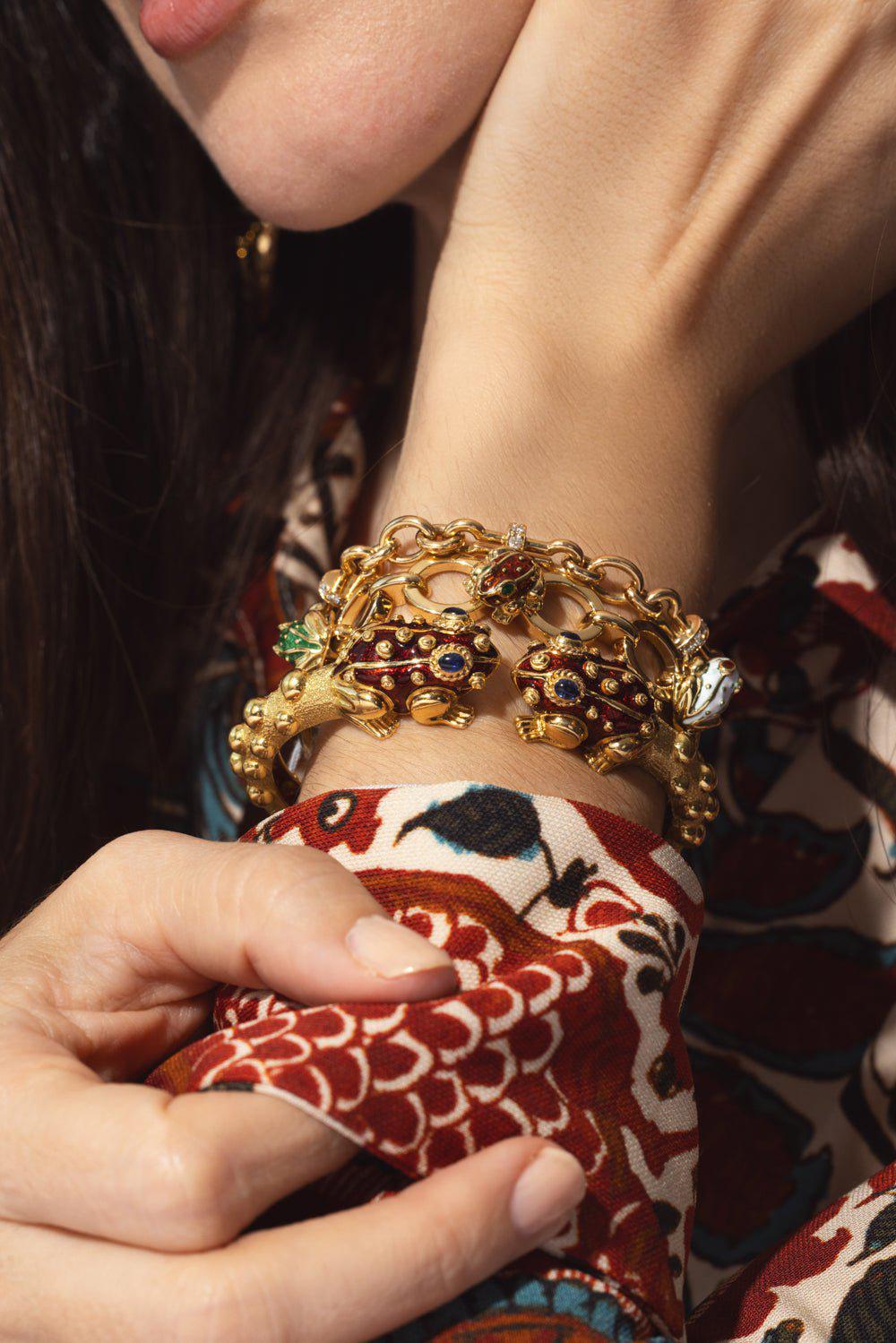 DAVID WEBB-Rondelle Diamond Barbell Chain Bracelet-YELLOW GOLD