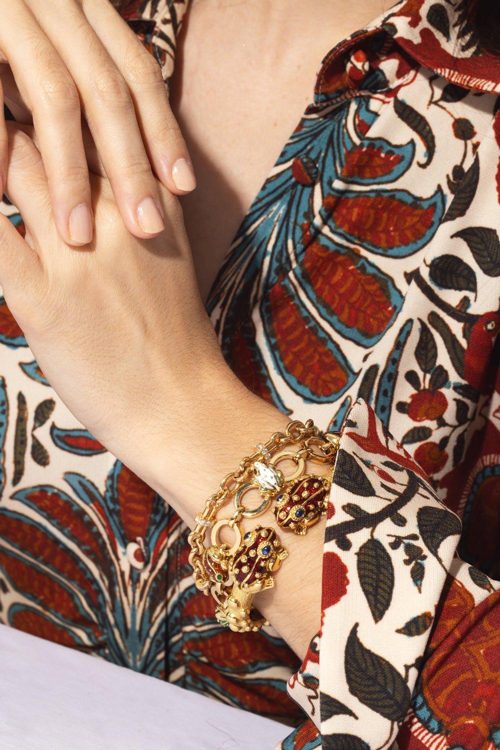 DAVID WEBB-Rondelle Diamond Barbell Chain Bracelet-YELLOW GOLD