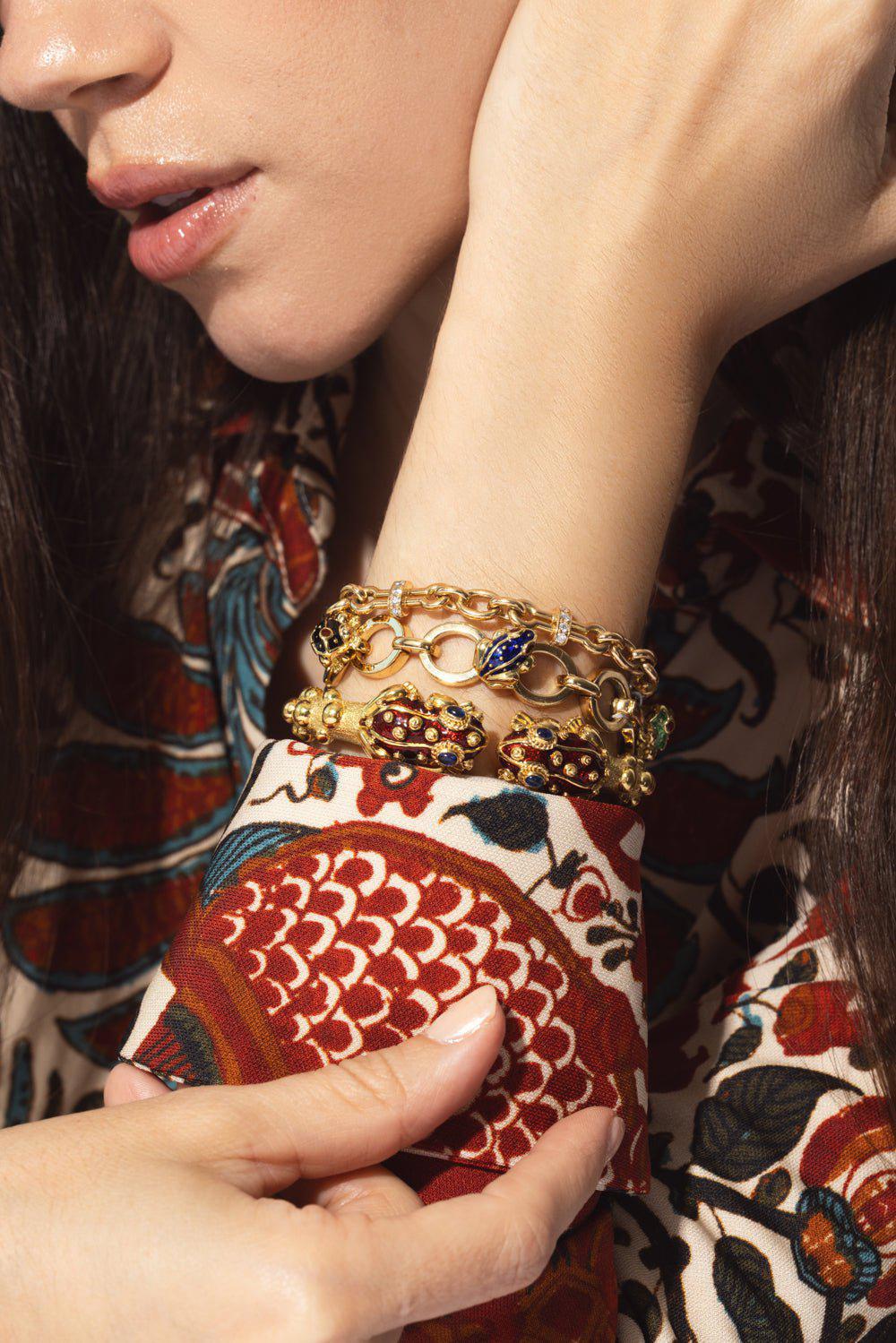 DAVID WEBB-Rondelle Diamond Barbell Chain Bracelet-YELLOW GOLD