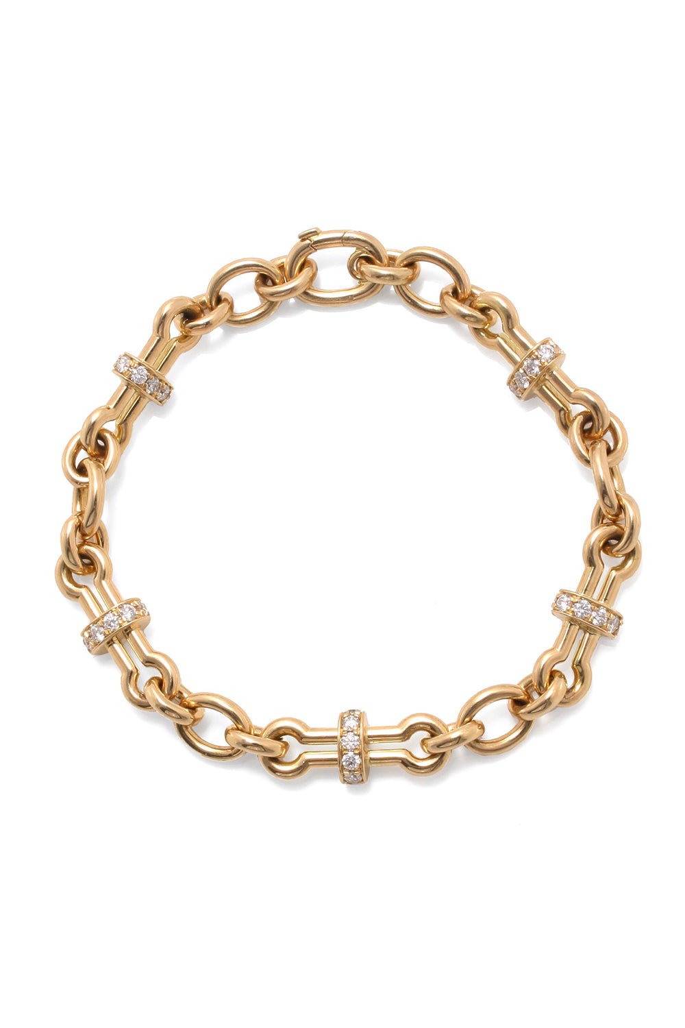 DAVID WEBB-Rondelle Diamond Barbell Chain Bracelet-YELLOW GOLD