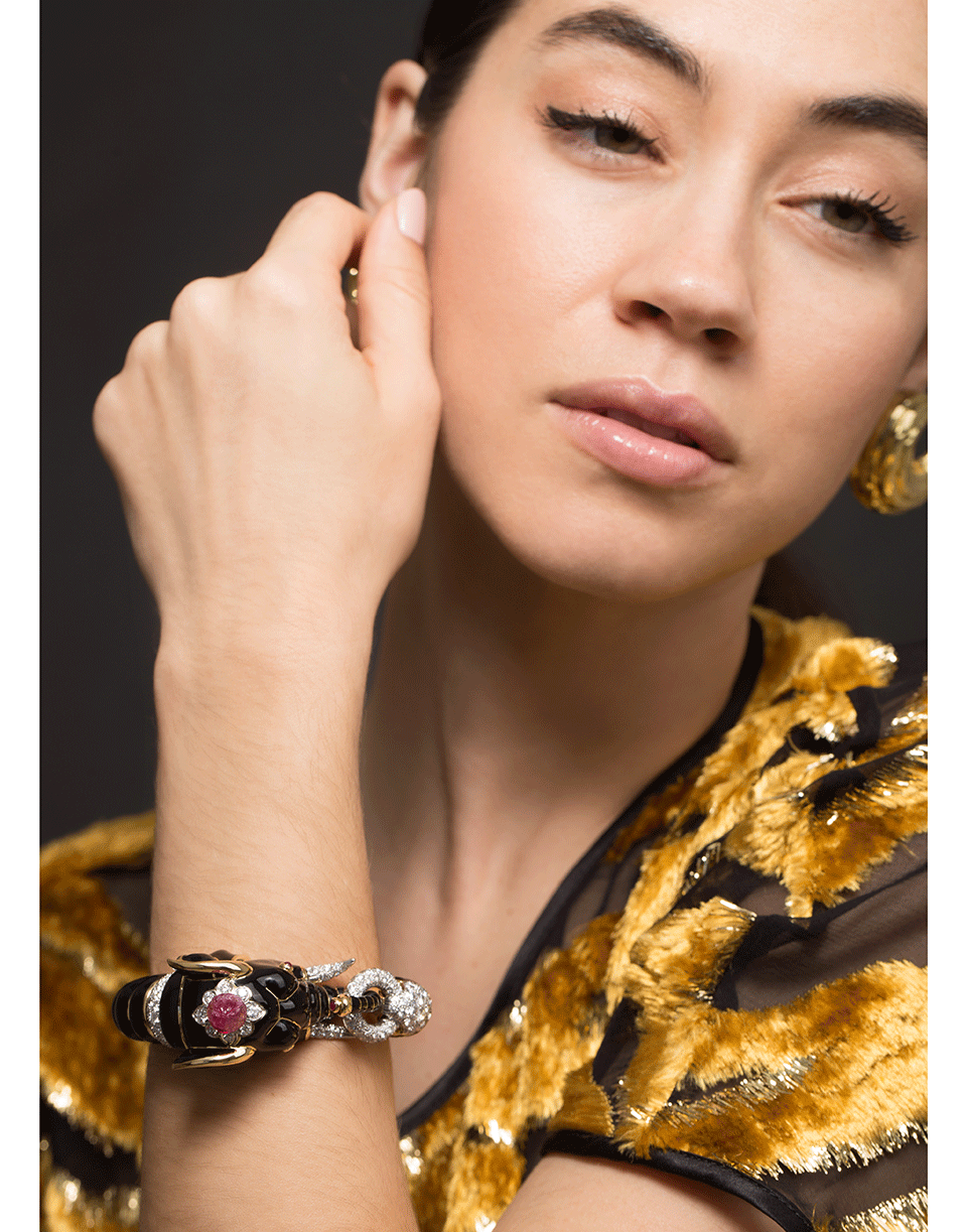DAVID WEBB-Ruby and Diamond Elephant Bracelet-YELLOW GOLD