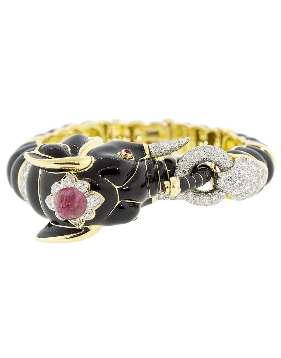 DAVID WEBB-Ruby and Diamond Elephant Bracelet-YELLOW GOLD