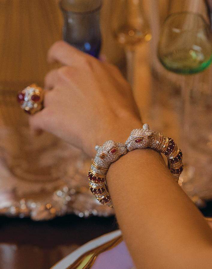 DAVID WEBB-Ruby and Diamond Twin Cheetah Bracelet-YELLOW GOLD