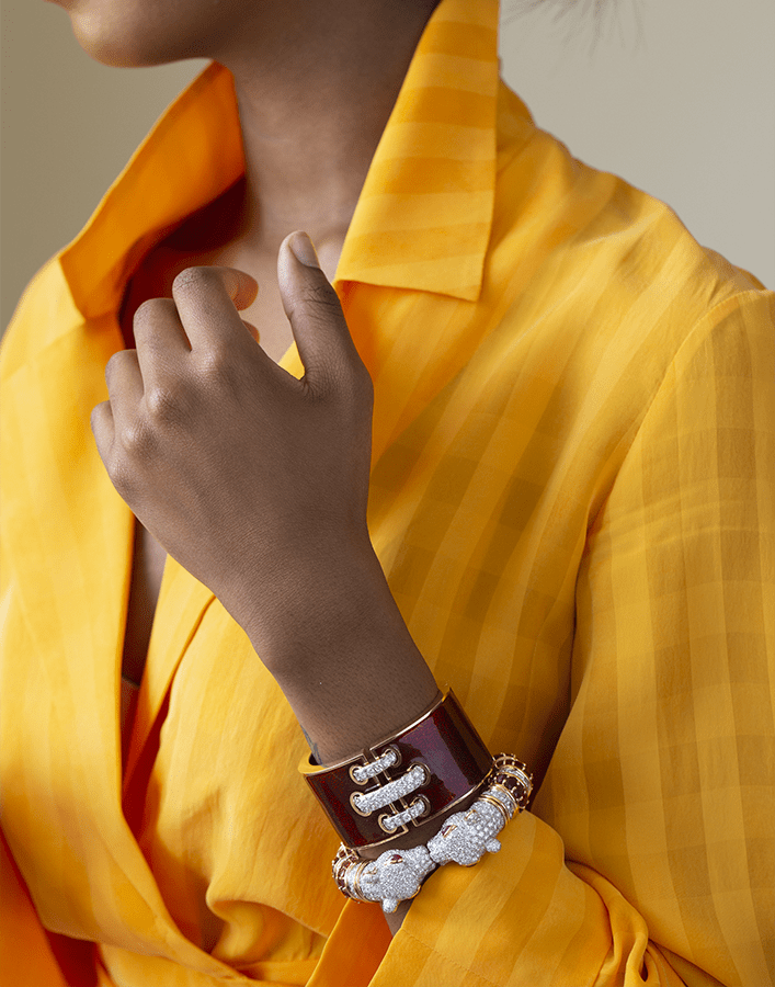 DAVID WEBB-Ruby and Diamond Twin Cheetah Bracelet-YELLOW GOLD