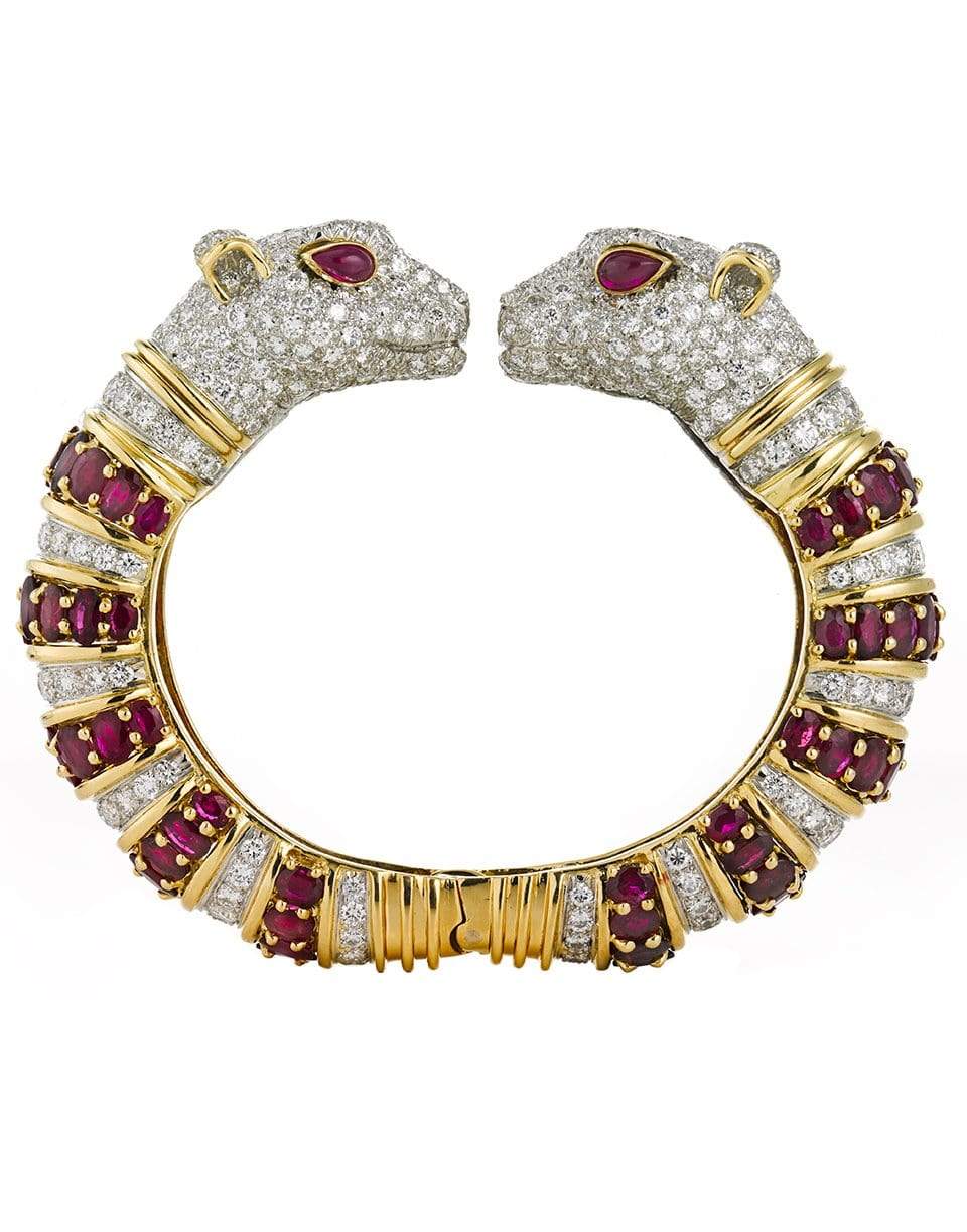 DAVID WEBB-Ruby and Diamond Twin Cheetah Bracelet-YELLOW GOLD
