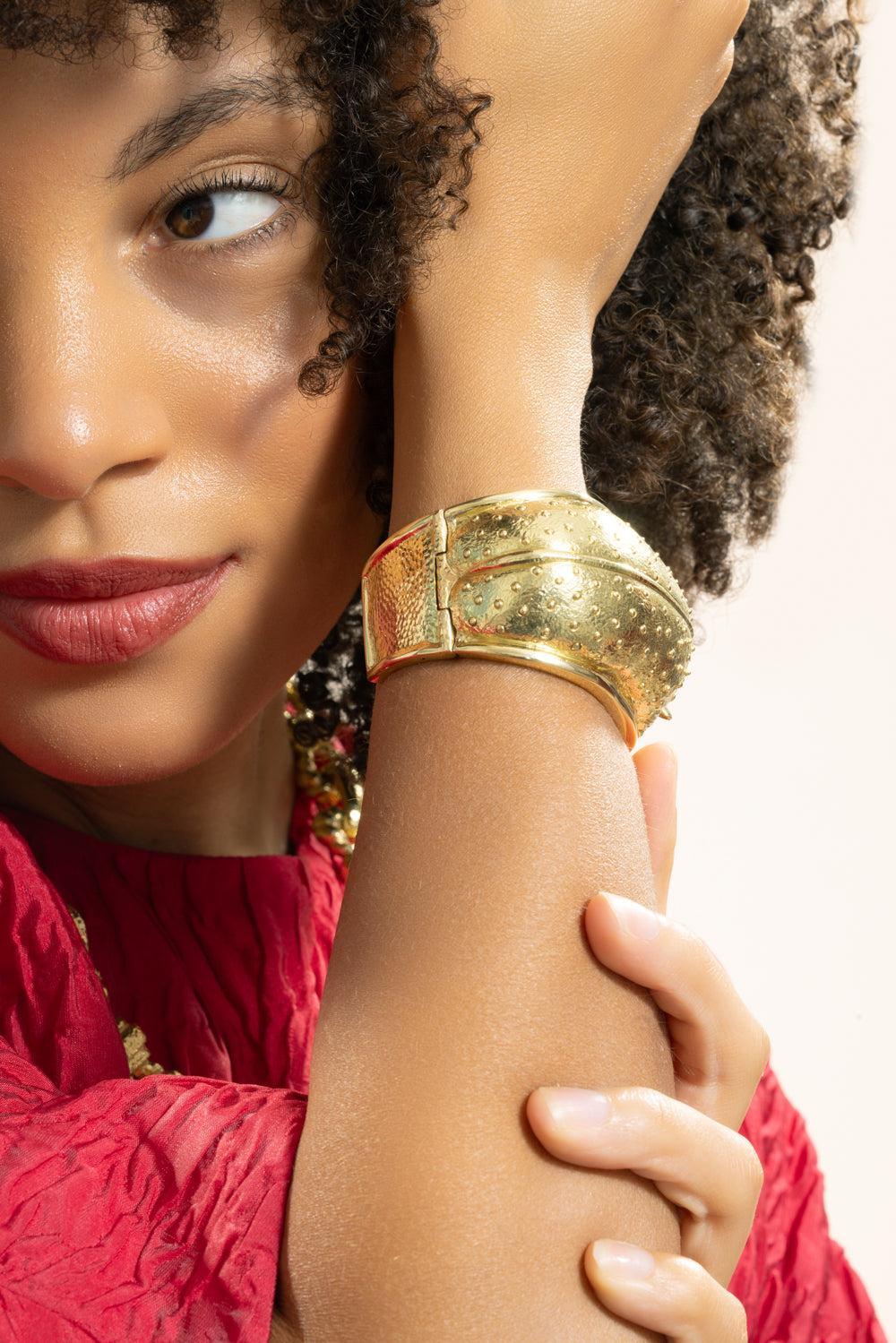 Ruby Repousse Hippo Cuff Bracelet-YELLOW GOLD-JEWELRYFINE JEWELBRACELET O-DAVID WEBB