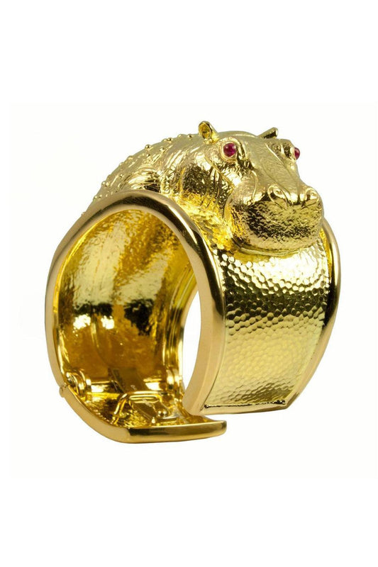 Ruby Repousse Hippo Cuff Bracelet-YELLOW GOLD-JEWELRYFINE JEWELBRACELET O-DAVID WEBB