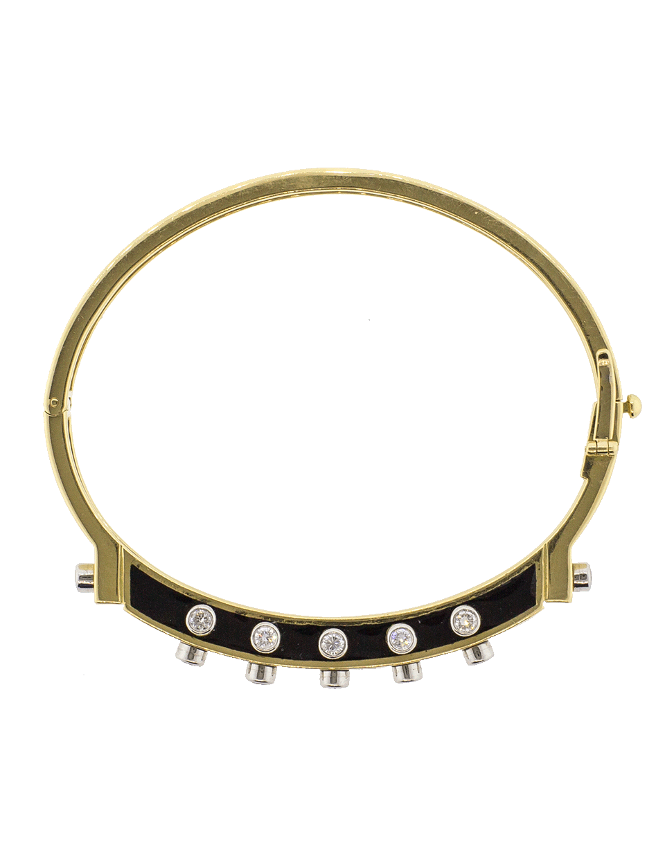 DAVID WEBB-Studlette Diamond Black Enamel Bangle-YELLOW GOLD