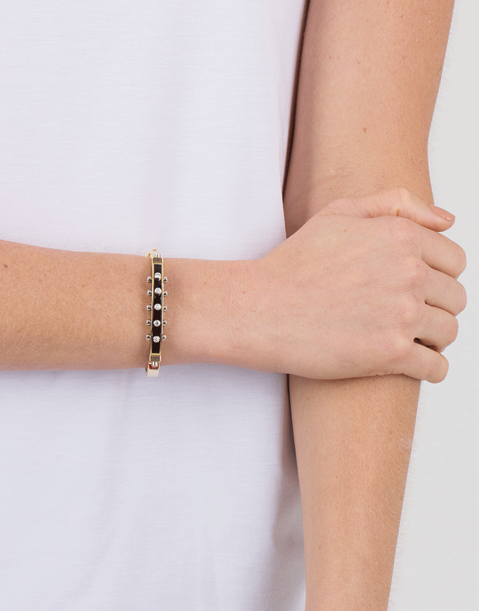 DAVID WEBB-Studlette Diamond Black Enamel Bangle-YELLOW GOLD