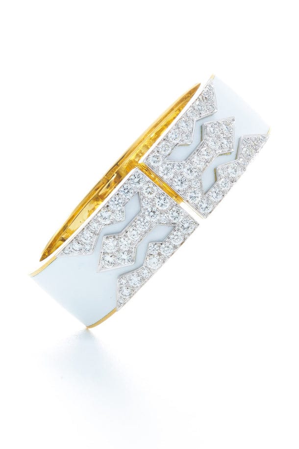 DAVID WEBB-Triton White Enamel Cuff-YELLOW GOLD