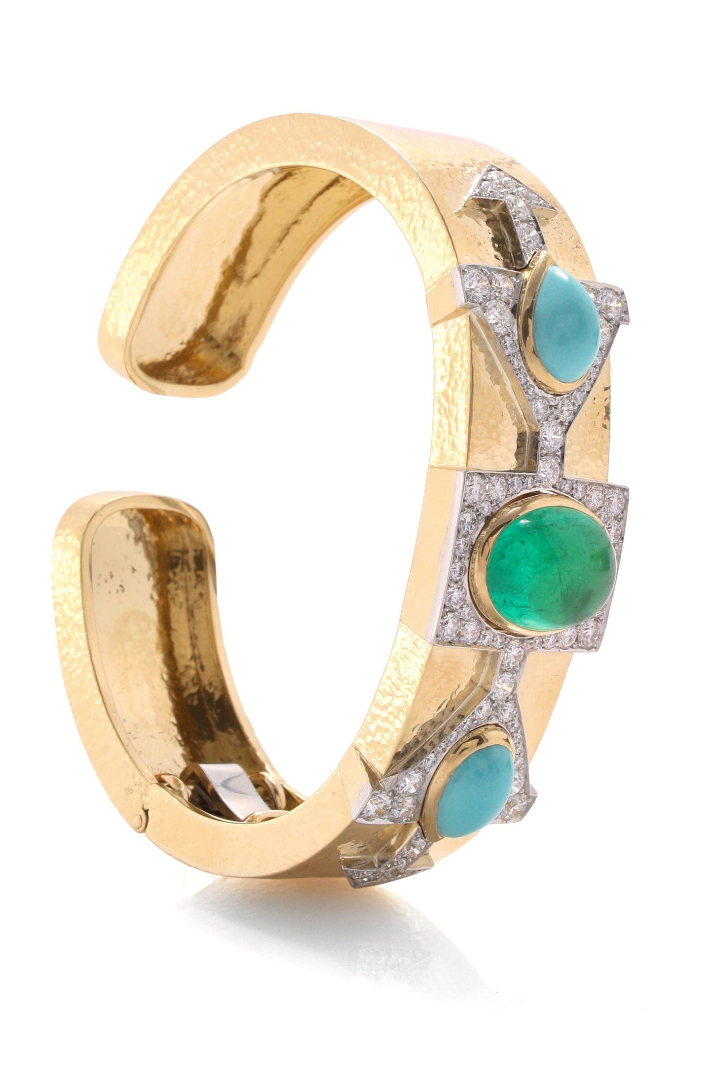 DAVID WEBB-Turquoise and Emerald and Diamond Sonora Cuff-YELLOW GOLD
