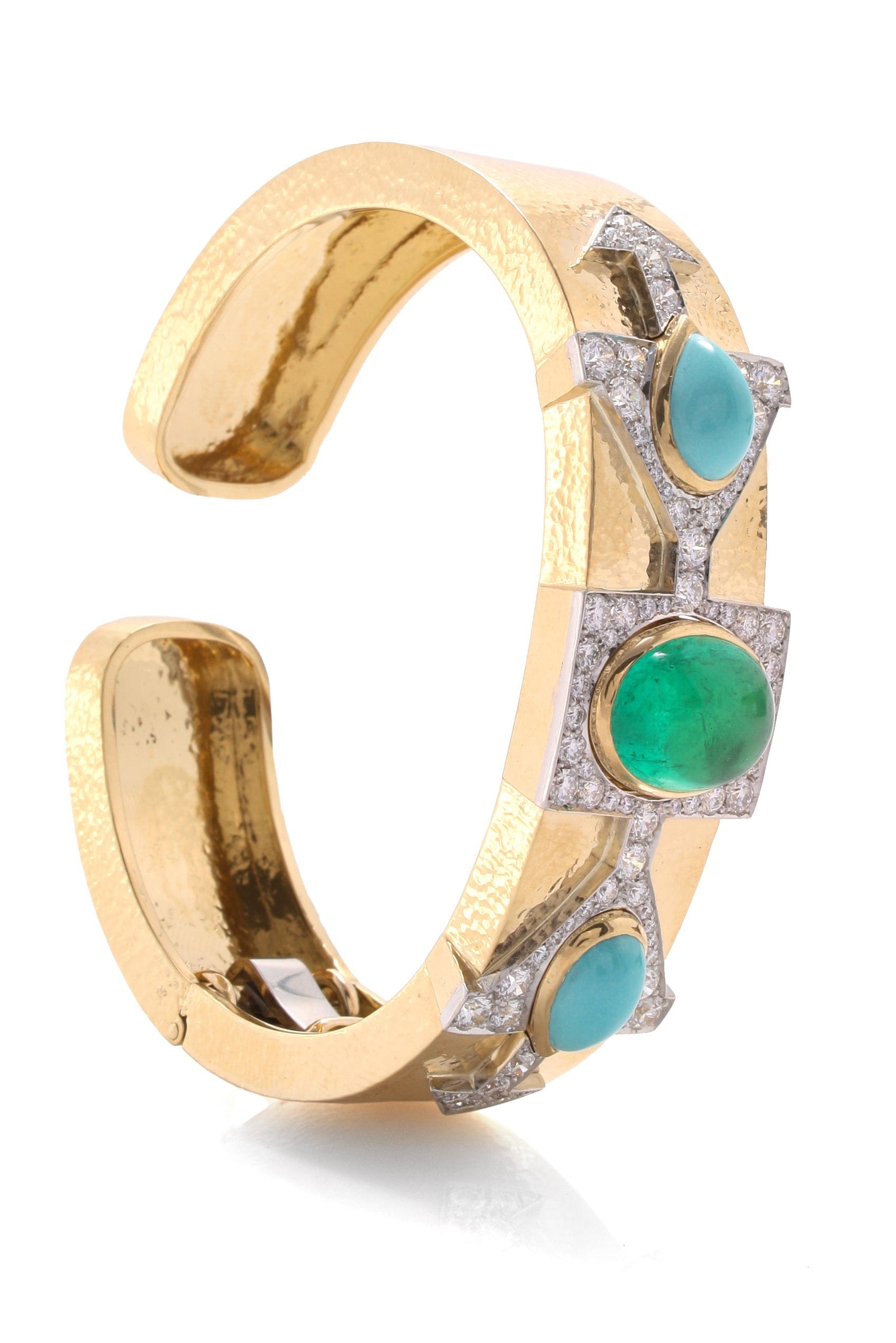 DAVID WEBB-Turquoise and Emerald and Diamond Sonora Cuff-YELLOW GOLD