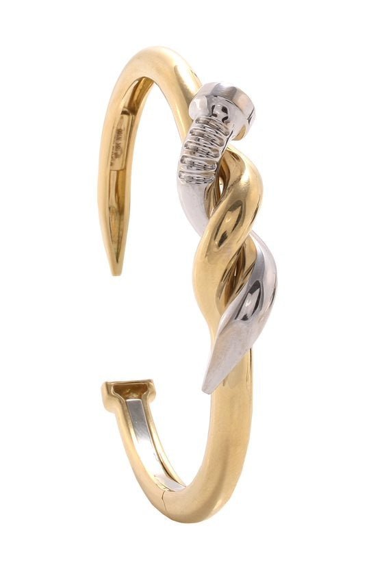 DAVID WEBB-Two Tone Twist Nail Cuff-YELLOW GOLD