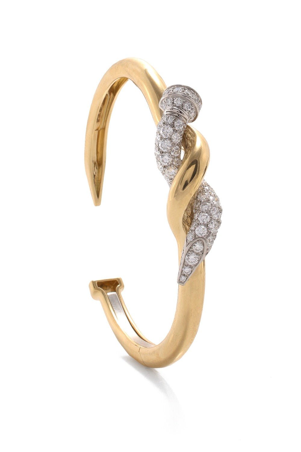 DAVID WEBB-Two Tone Twisted Diamond Nail Cuff-YELLOW GOLD
