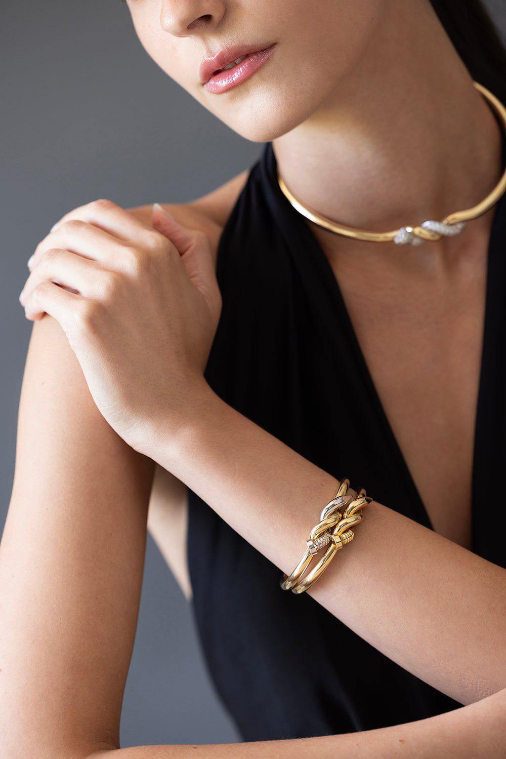 DAVID WEBB-Two Tone Twisted Nail Cuff-YELLOW GOLD