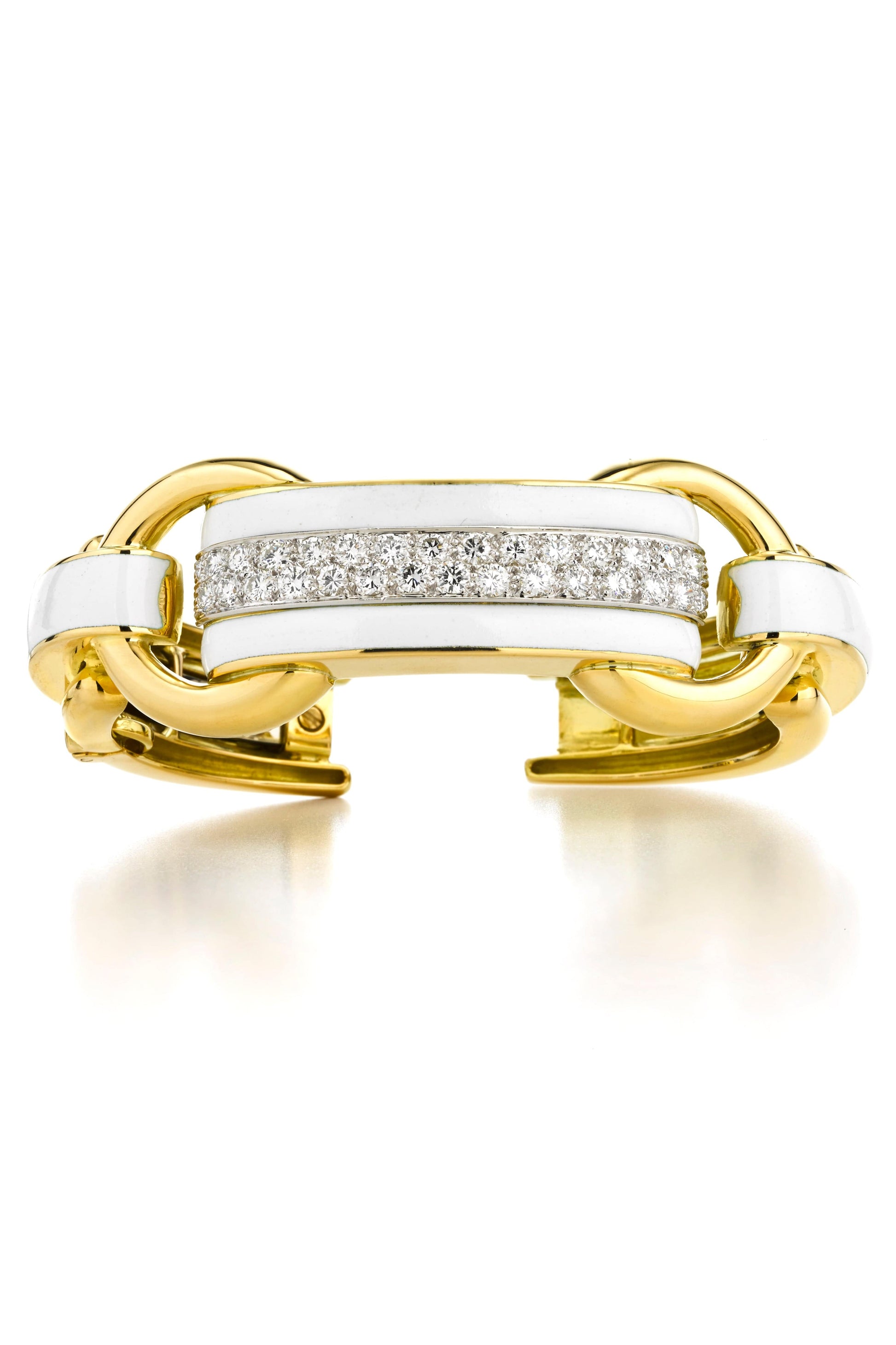DAVID WEBB-White Enamel Bridle Cuff-YELLOW GOLD