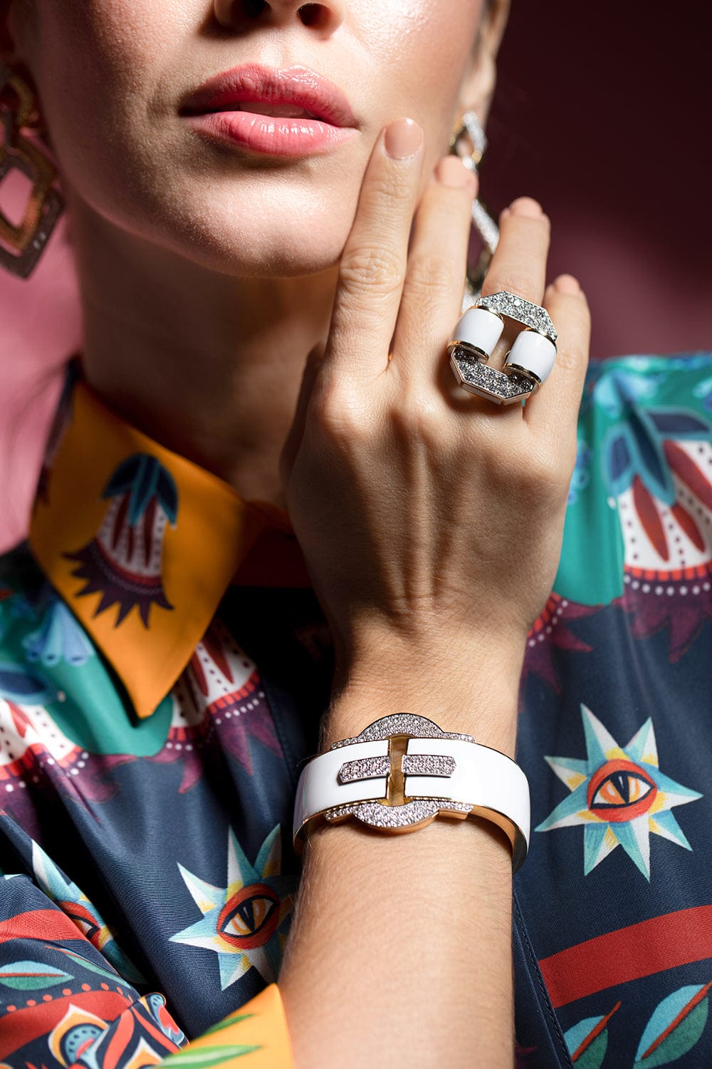 DAVID WEBB-White Enamel Buckle Cuff-YELLOW GOLD