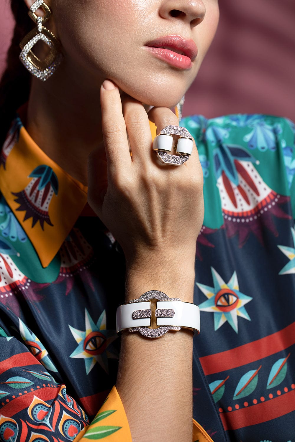 DAVID WEBB-White Enamel Buckle Cuff-YELLOW GOLD