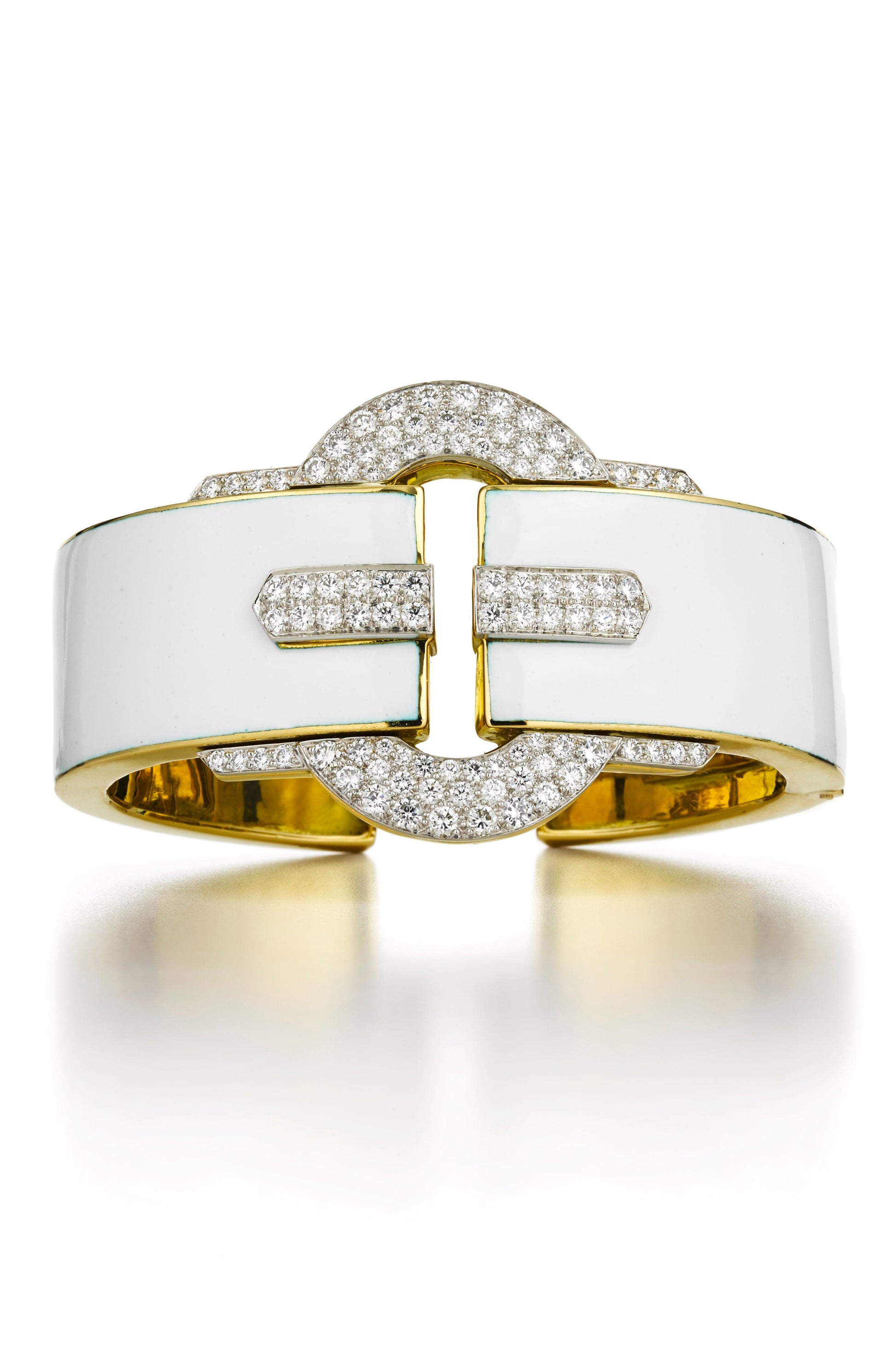 DAVID WEBB-White Enamel Buckle Cuff-YELLOW GOLD