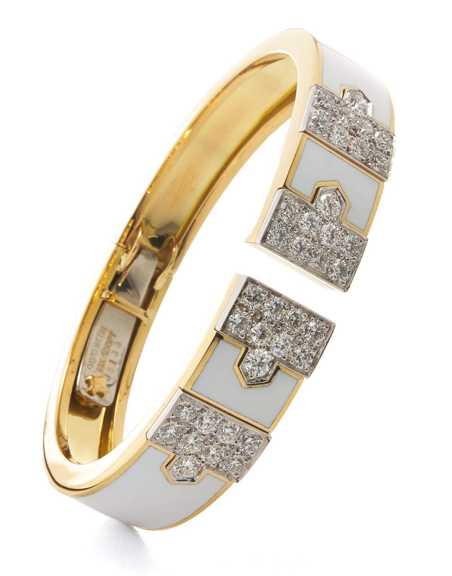 DAVID WEBB-White Enamel Gap Bracelet-YELLOW GOLD