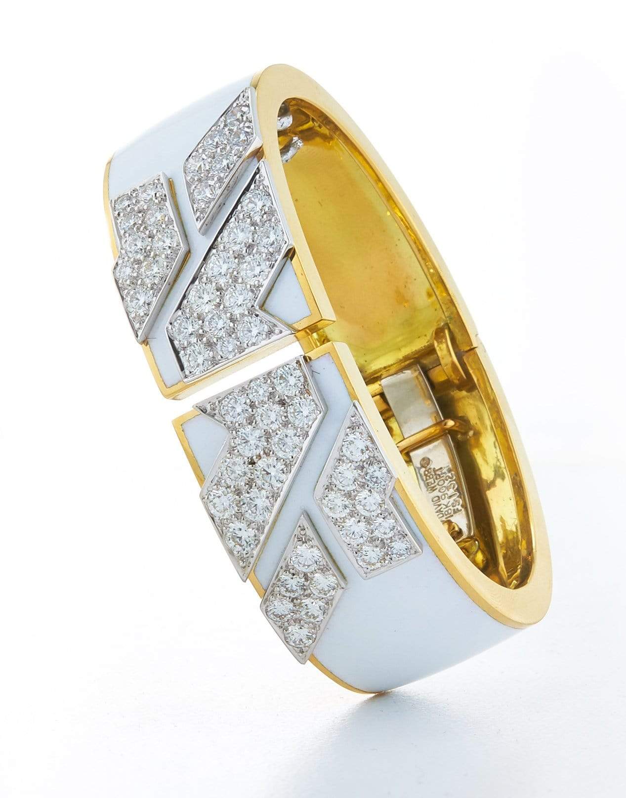 DAVID WEBB-White Enamel Manhattan Minimalism Bracelet-YELLOW GOLD