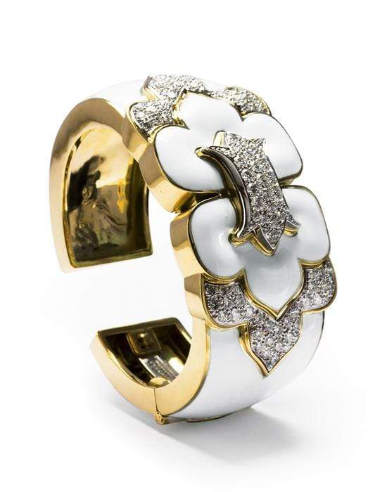 DAVID WEBB-White Enamel Trefoil Cuff-YELLOW GOLD