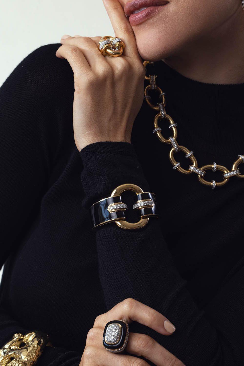 DAVID WEBB-Black Enamel Strap Cuff-YELLOW GOLD