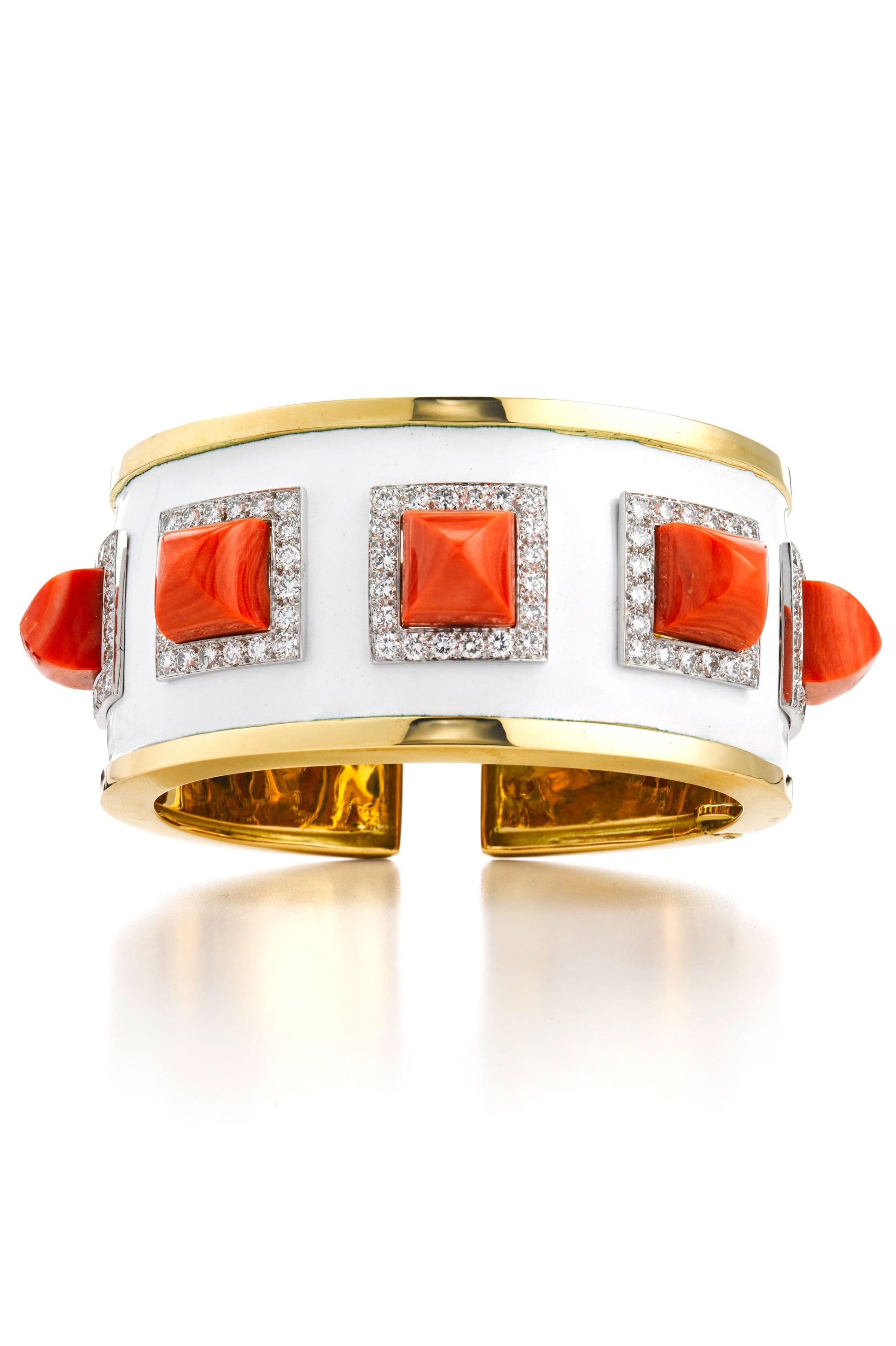 DAVID WEBB-Coral Bastille Cuff-YELLOW GOLD