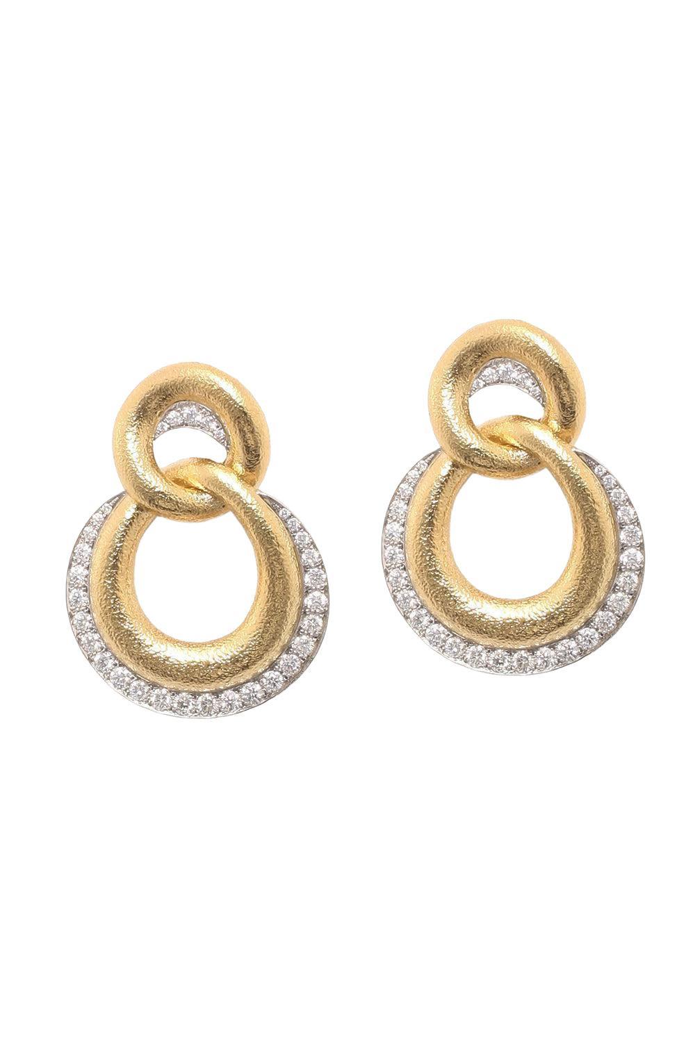 Hammered Diamond Double Link Earrings-YELLOW GOLD-JEWELRYFINE JEWELEARRING-DAVID WEBB