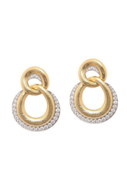 Hammered Diamond Double Link Earrings-YELLOW GOLD-JEWELRYFINE JEWELEARRING-DAVID WEBB