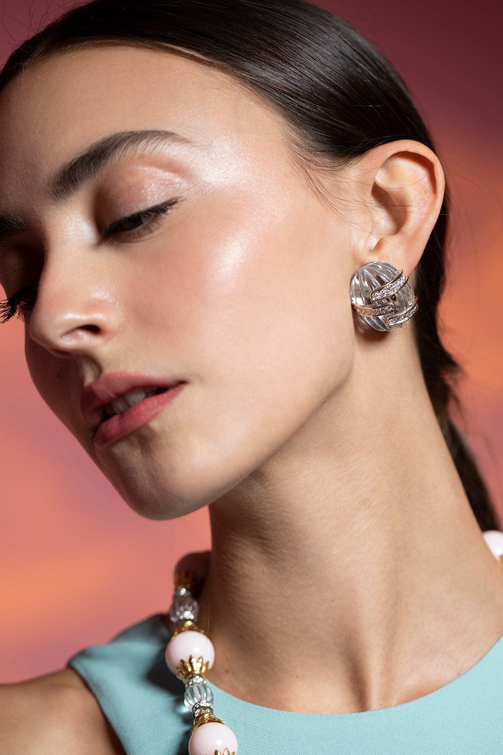 DAVID WEBB-Fluted Rock Crystal Earrings-PLAT