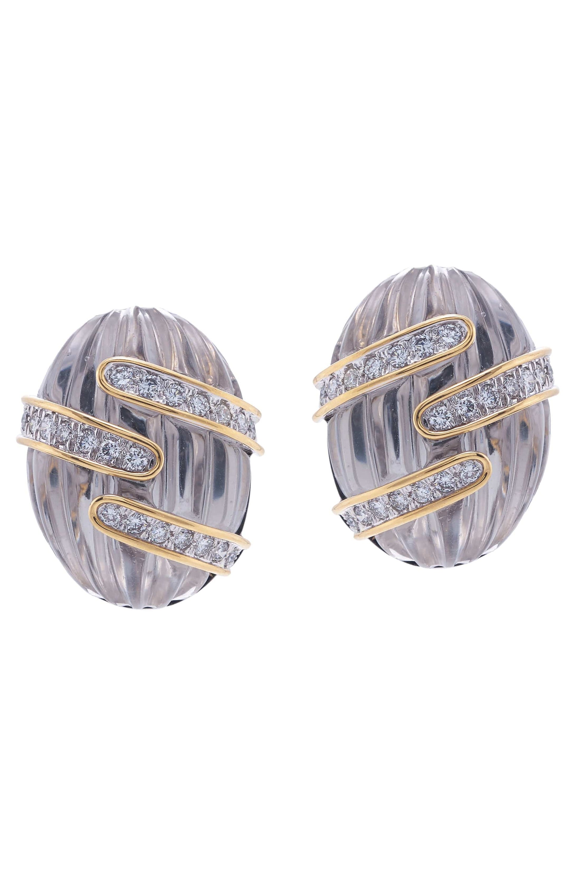 DAVID WEBB-Fluted Rock Crystal Earrings-PLAT