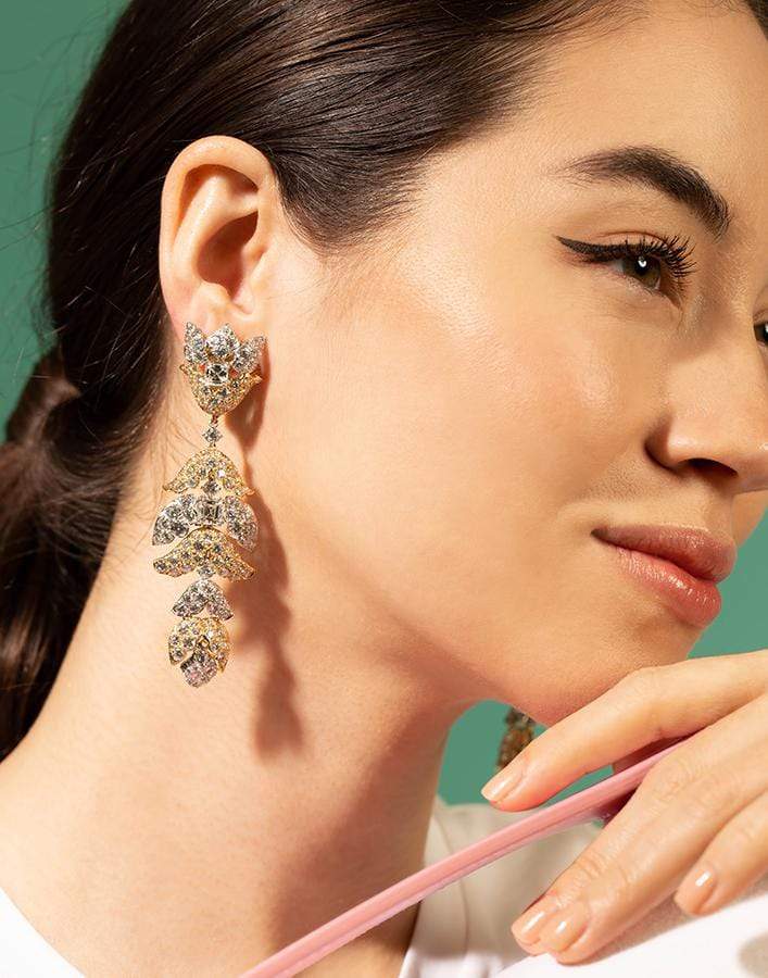 DAVID WEBB-Diamond Yellow Gold and Platinum Earrings-PLATINUM