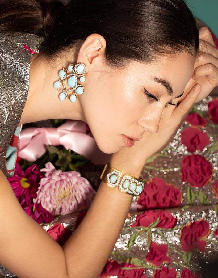 DAVID WEBB-Turquoise and Diamond Dusk Earrings-PLATINUM