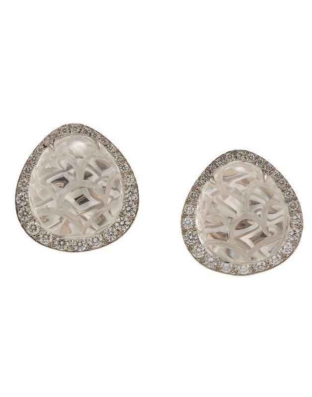 DAVID WEBB-Carved Rock Crystal Diamond Earrings-WHITE GOLD