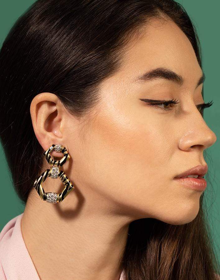 DAVID WEBB-Black Enamel and Diamond Earrings-YELLOW GOLD