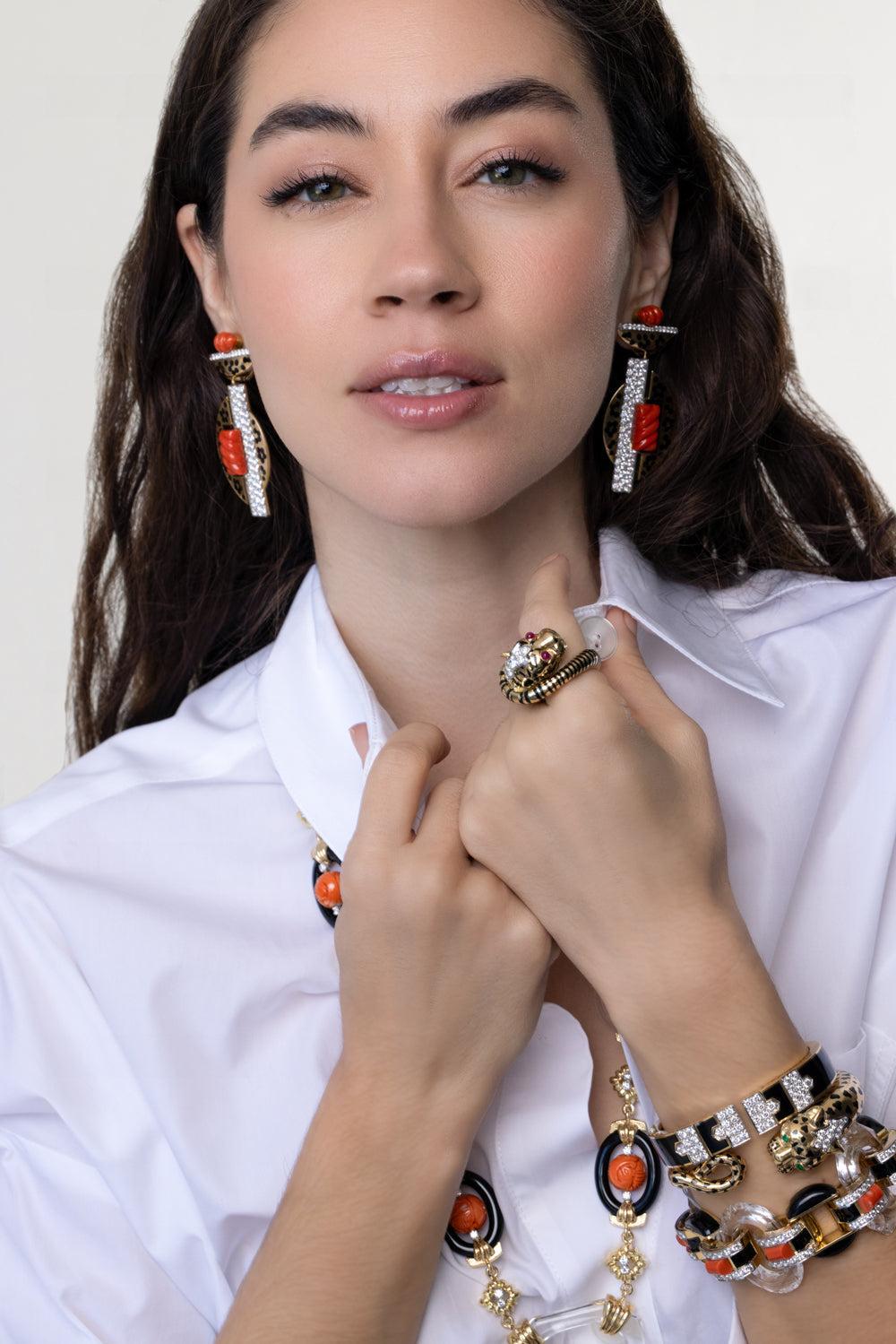 Black Leopard Spot Deco Earrings-YELLOW GOLD-JEWELRYFINE JEWELEARRING-DAVID WEBB