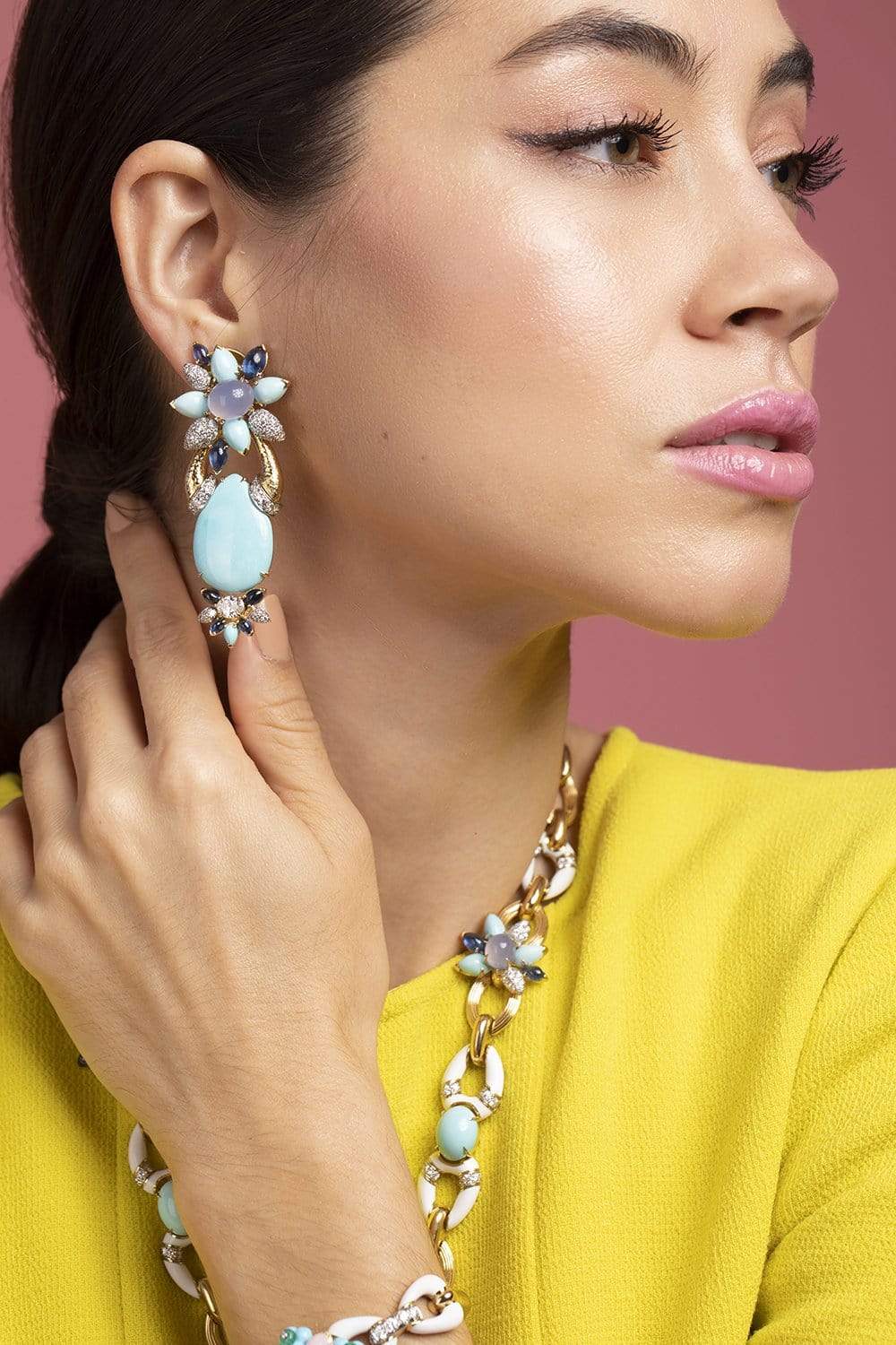 DAVID WEBB-Blue Chalcedony Asheville Earrings-YELLOW GOLD