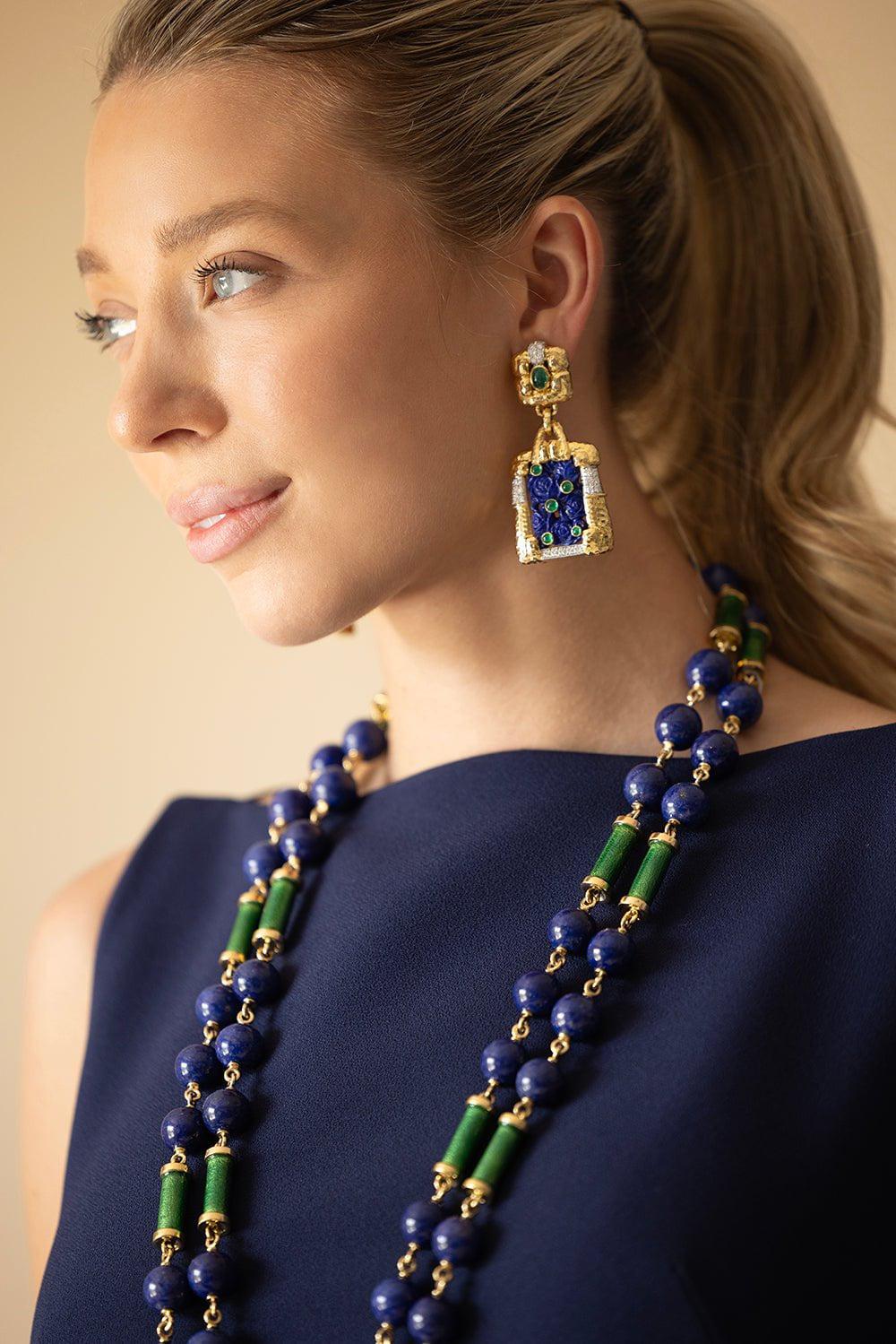 DAVID WEBB-Blue Lantern Earrings-YELLOW GOLD