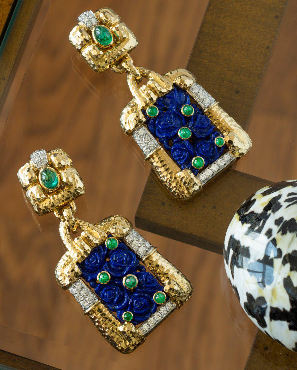 DAVID WEBB-Blue Lantern Earrings-YELLOW GOLD