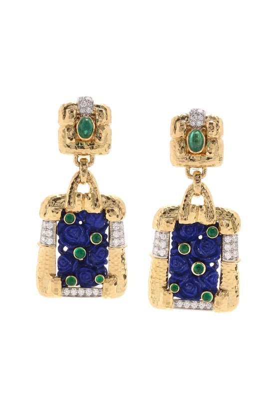 DAVID WEBB-Blue Lantern Earrings-YELLOW GOLD