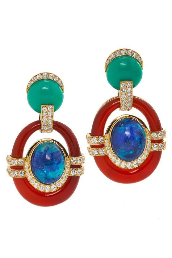 DAVID WEBB-Carnelian Diamond Earrings-YELLOW GOLD