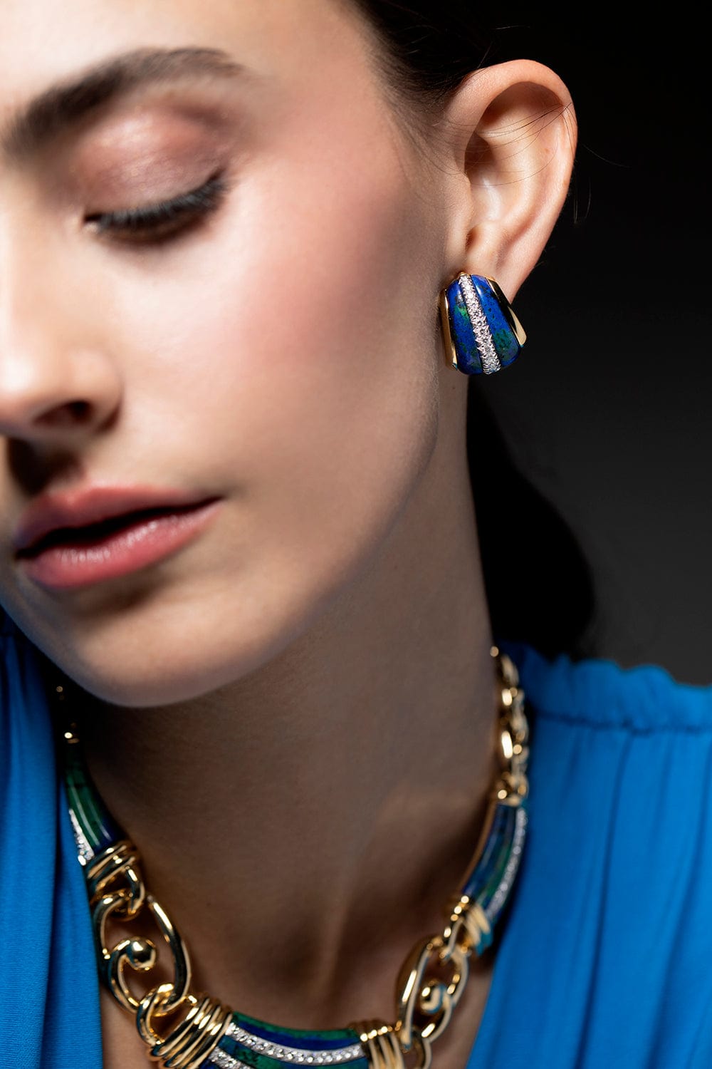 DAVID WEBB-Carved Azuremalachite Earrings-YELLOW GOLD