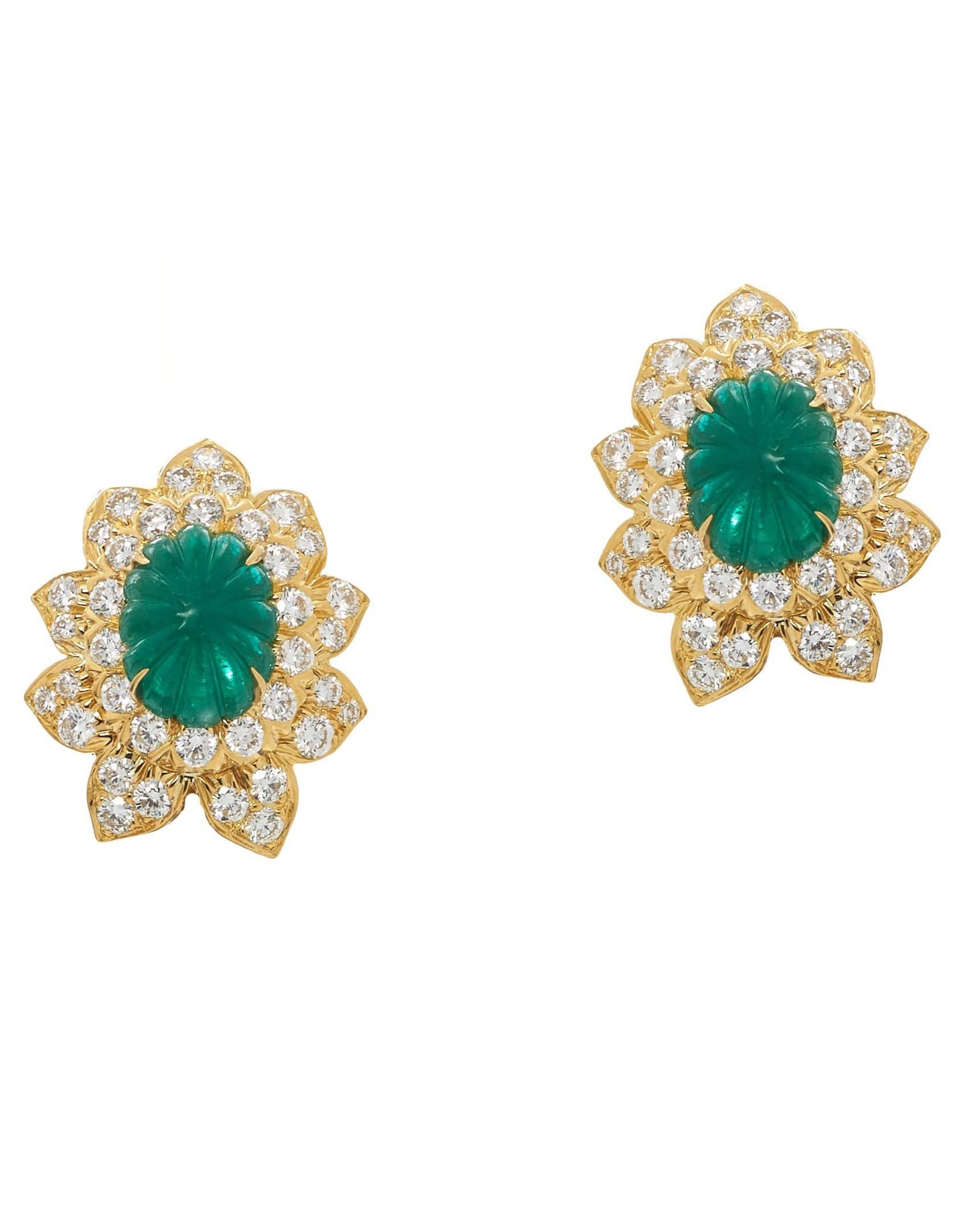 DAVID WEBB-Carved Emerald Earrings-YELLOW GOLD