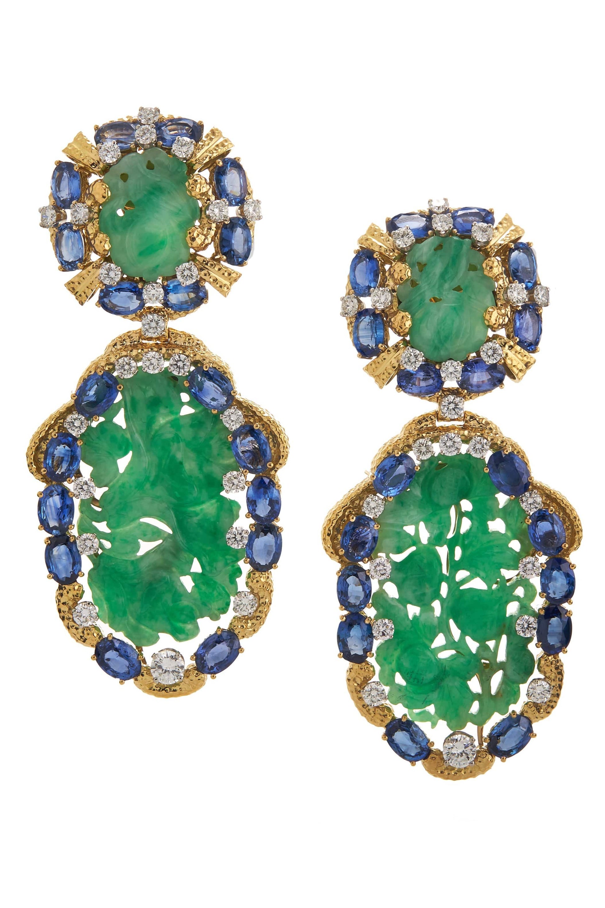 DAVID WEBB-Carved Jade Ancient World Earrings-YELLOW GOLD