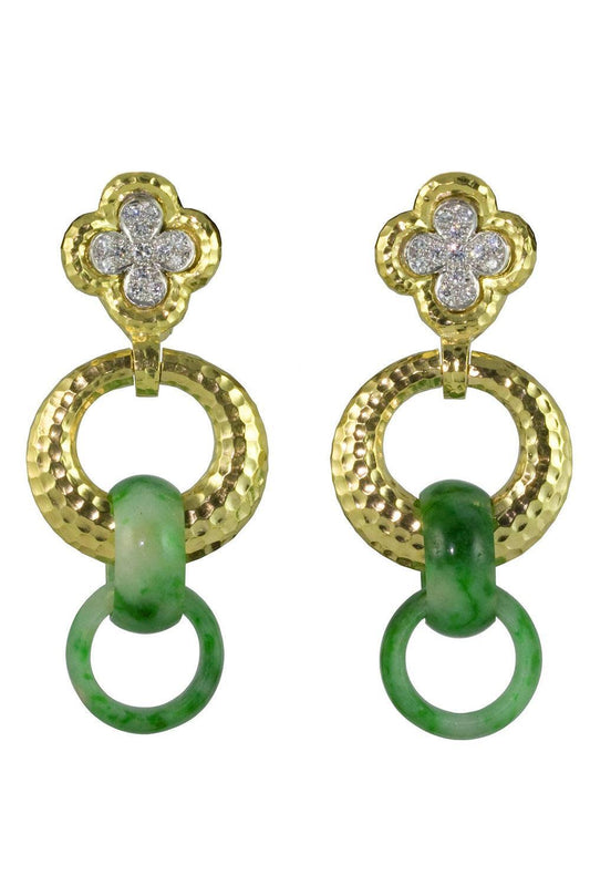 Carved Jade Diamond Drop Earrings