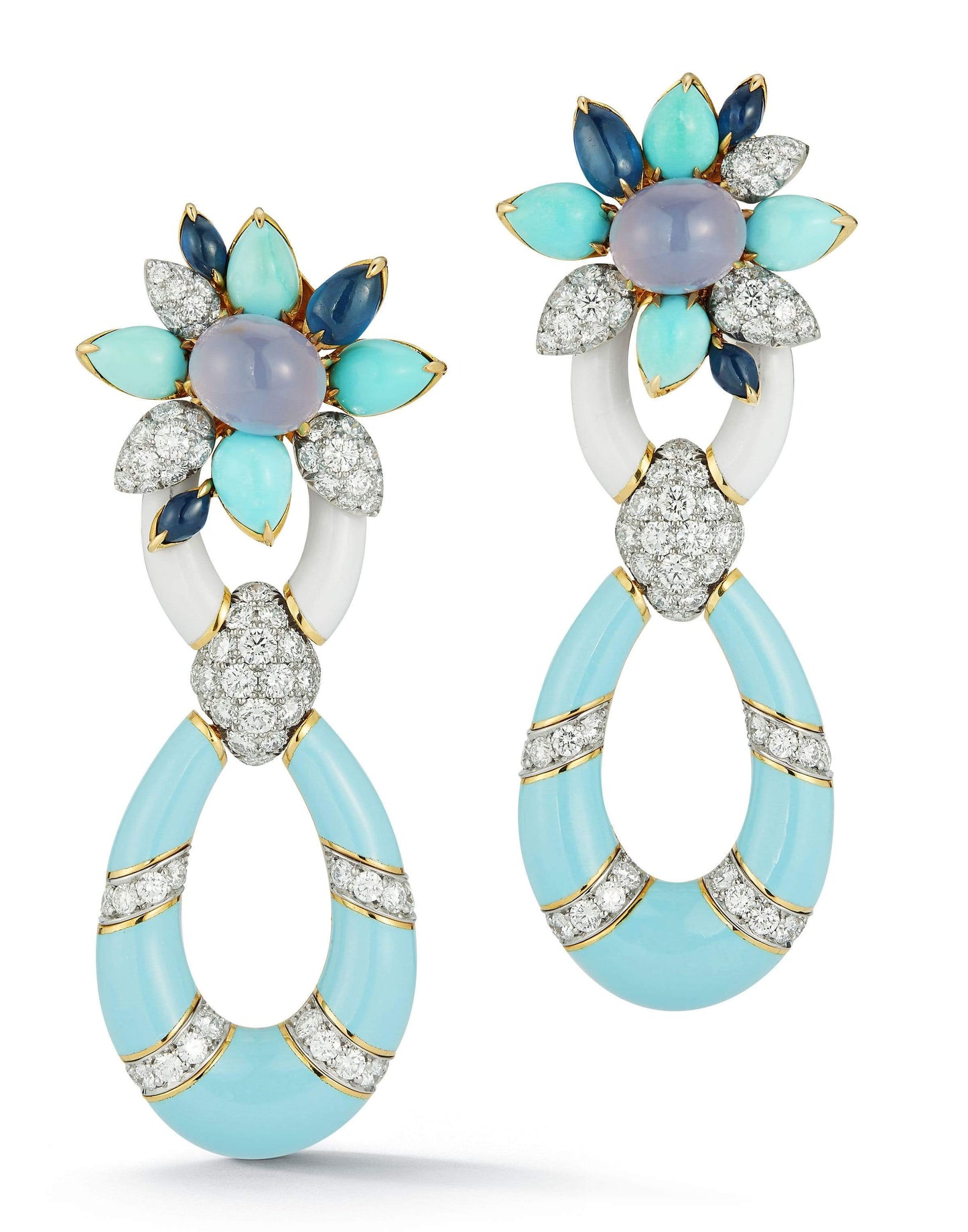 DAVID WEBB-Chalcedony Asheville Earrings-YELLOW GOLD