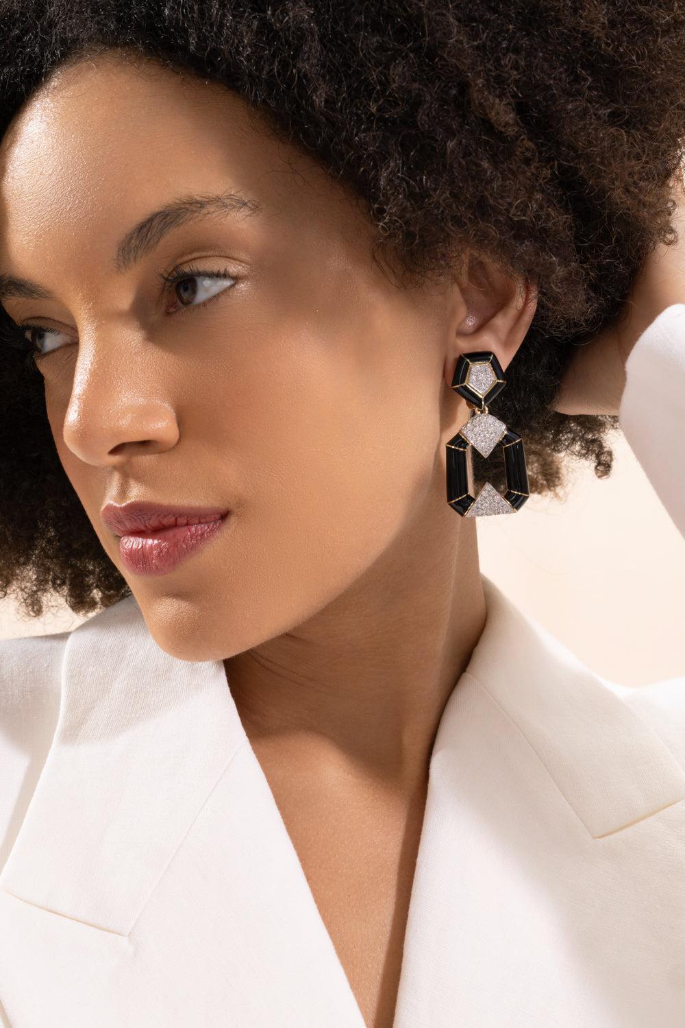 Diamond Black Bamboo Earrings-YELLOW GOLD-JEWELRYFINE JEWELEARRING-DAVID WEBB