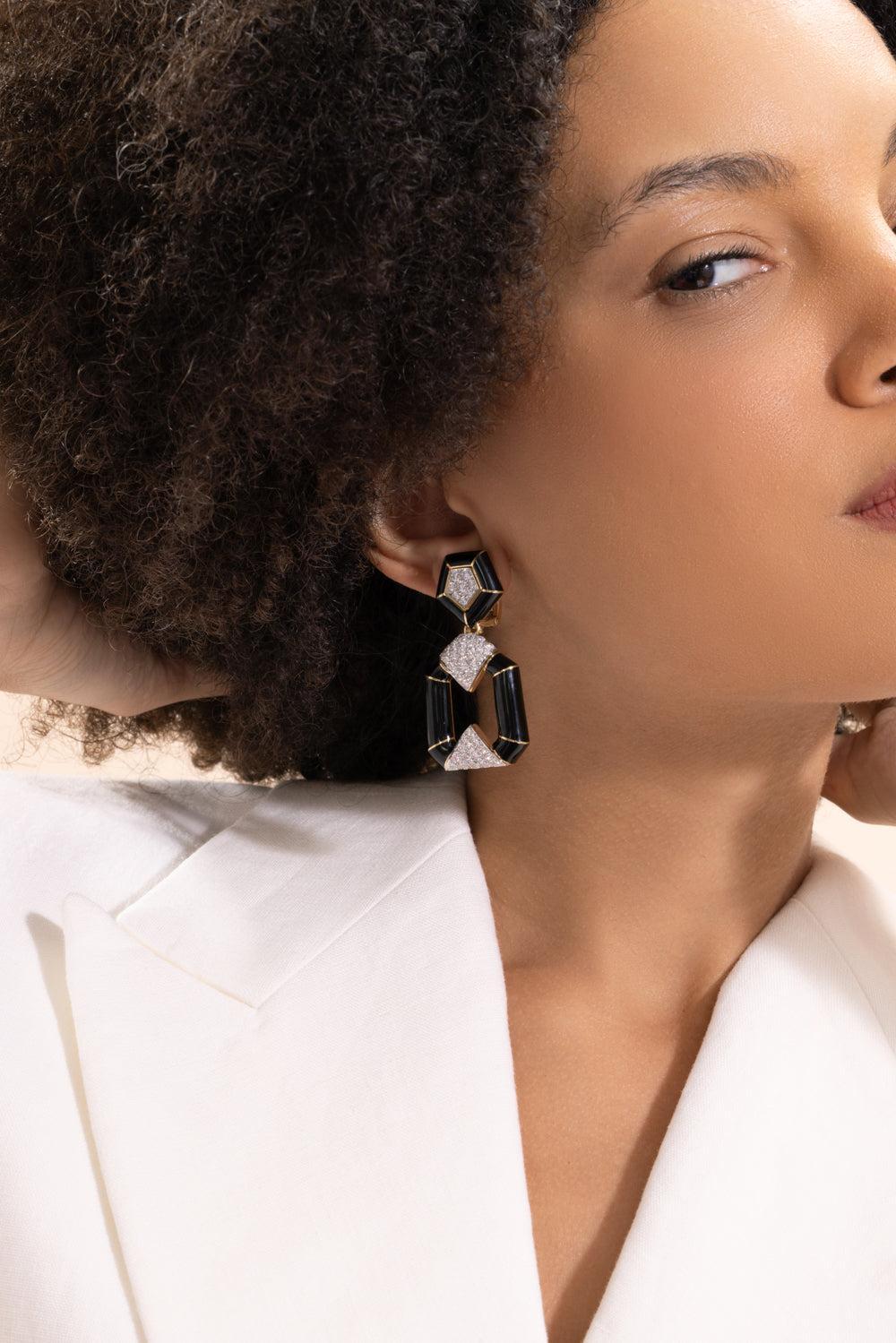 Diamond Black Bamboo Earrings-YELLOW GOLD-JEWELRYFINE JEWELEARRING-DAVID WEBB